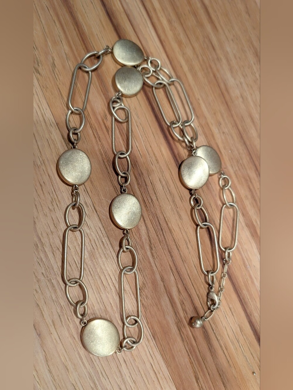 Source Unknown Matte Gold Disc and Link Necklace